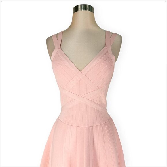 Guess Blush Pink Double Strap Bandage Fit Flare Skater Stretch Cocktail Dress M - Picture 3 of 5